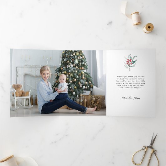 Elegante vrolijke kerstkalligrafie 1-Foto Drieluik Wenskaart (Binnen)