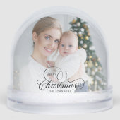 Elegante vrolijke kerstkalligrafie 1-Foto Sneeuwbol (Voorkant)