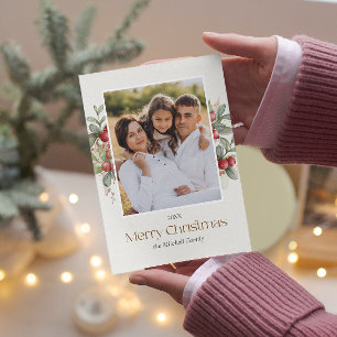 Elegante Vrolijke Kerstmis Bloemenbessen FOTO Feestdagenkaart