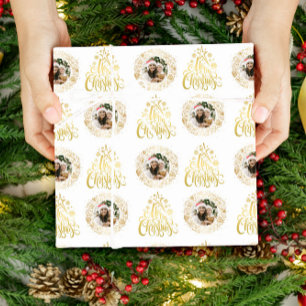 Elegante Vrolijke Kerstmis Gouden Foto Cadeaupapier