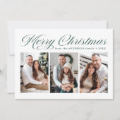 Elegante Vrolijke Kerstmis Groene Kalligrafie 3 Fo Feestdagenkaart (Voorkant)