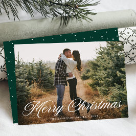 Elegante Vrolijke Kerstmis Kalligrafie Groene Foto Feestdagenkaart