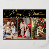Elegante Vrolijke Kerstmis Multi Foto Folie Vakant Folie Feestdagenkaart (Voorkant)