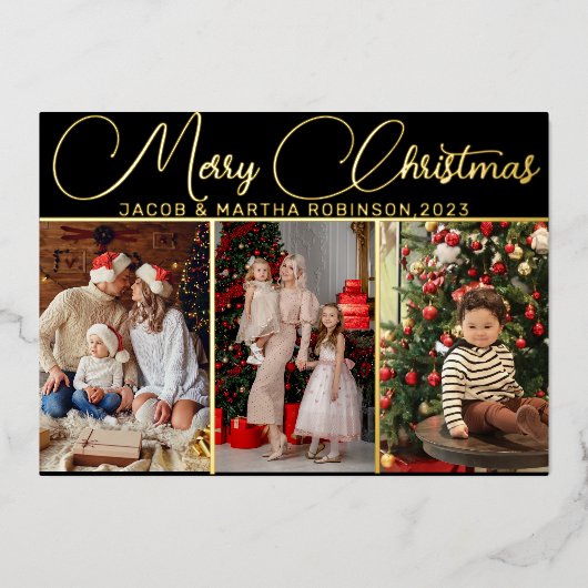 Elegante Vrolijke Kerstmis Multi Foto Folie Vakant Folie Feestdagenkaart (Voorkant)