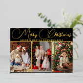 Elegante Vrolijke Kerstmis Multi Foto Folie Vakant Folie Feestdagenkaart (Staand Voorkant)