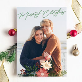 Elegante Vrolijke Kerstmis Poinsettia Feestelijke Feestdagenkaart