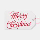Elegante Vrolijke Kerstmis Rode Script Vakantie Cadeaulabel (Voorkant (Horizontaal))