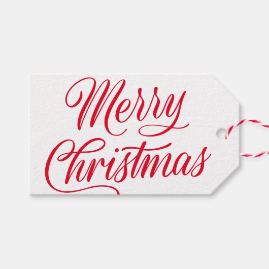 Elegante Vrolijke Kerstmis Rode Script Vakantie Cadeaulabel (Voorkant (Horizontaal))