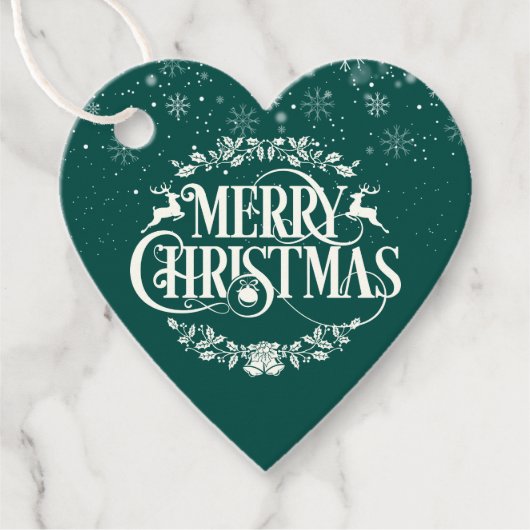 Elegante Vrolijke Kerstmis Sneeuwvlokken Emerald G Bedankjes Labels (Voorkant)