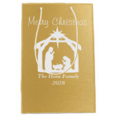Elegante Vrolijke Kerstmis Wit Goud Geboorte Medium Cadeauzakje (Voorkant)
