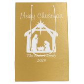 Elegante Vrolijke Kerstmis Wit Goud Geboorte Medium Cadeauzakje (Achterkant)