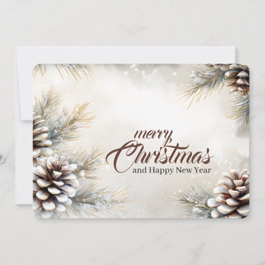 Elegante Vrolijke Kerstpinecones Evergreen Branch Feestdagenkaart (Voorkant)