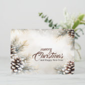 Elegante Vrolijke Kerstpinecones Evergreen Branch Feestdagenkaart (Staand voorkant)