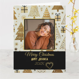 Elegante Vrolijke Kersttante Zwart en Goud Foto Kaart