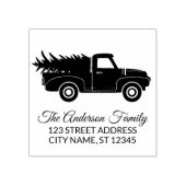 Elegante vrolijke kersttruck en -boom rubberstempel (Afrduk)