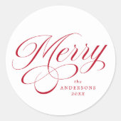 Elegante vrolijke rode kalligrafie script vakantie ronde sticker (Voorkant)