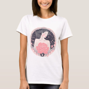 Elegante vrouw abstract vredig roze t-shirt