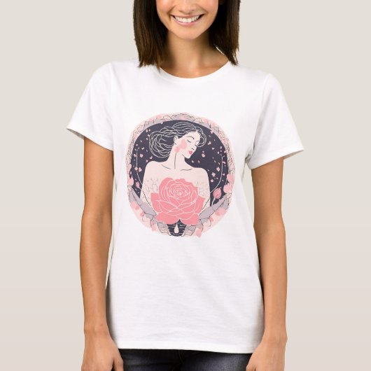Elegante vrouw abstract vredig roze t-shirt (Voorkant)