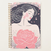 Elegante vrouw abstracte rustige roze planner (Voorkant)
