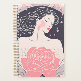 Elegante vrouw abstracte rustige roze planner