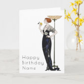 Elegante vrouw Art Deco verjaardag Kaart (Gele Bloem)