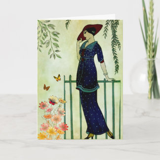 Elegante Vrouw Bloeit Verjaardag Kaart