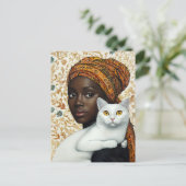 Elegante vrouw en kat briefkaart (Staand voorkant)