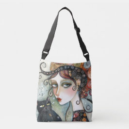 Elegante vrouw en kat Crossbody Bag Tas