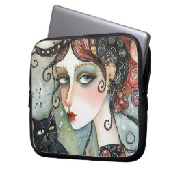 Elegante vrouw en kat laptop en tablet Sleeve