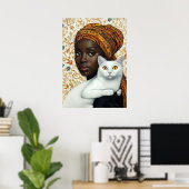 Elegante vrouw en kat poster (Thuiskantoor)