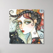 Elegante Vrouw en Kat Stretched Canvas Print (Voorkant)