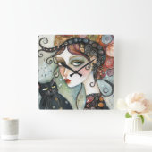 Elegante vrouw en kattenklok vierkante klok (Huis)