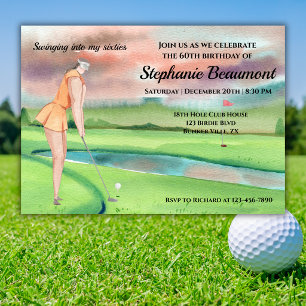 Elegante vrouw golfspeler zwaait 60e verjaardag kaart