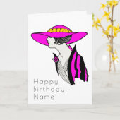 Elegante vrouw hoed met brede rand Art Deco verjaa Kaart (Gele Bloem)