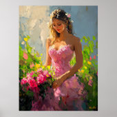 Elegante vrouw in bloementuin in impressionistisch poster (Voorkant)