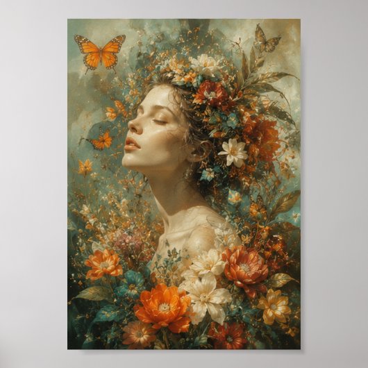 Elegante vrouw in botanische modeportret poster (Voorkant)