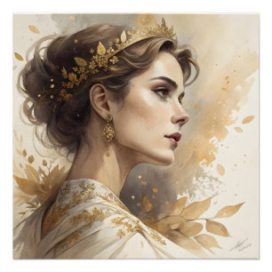 Elegante vrouw in champagne & gouden luxe kunst perfect poster