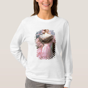 Elegante vrouw in een roos tuin t-shirt
