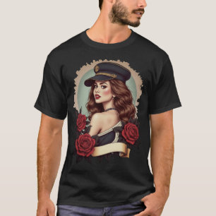 Elegante vrouw in militaire hoed met rozen – Surre T-shirt