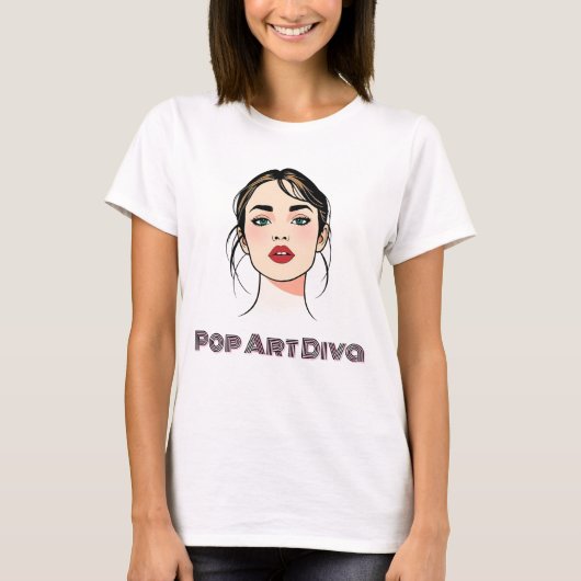 Elegante vrouw in minimalistische Pop kunst T-shirt (Voorkant)