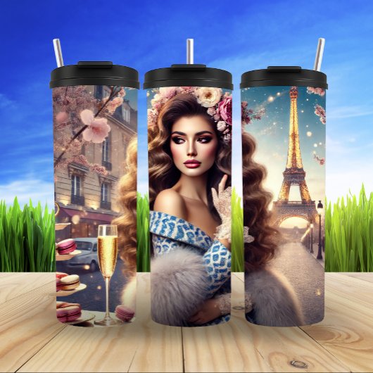 Elegante vrouw in Parijs avond Thermosbeker
