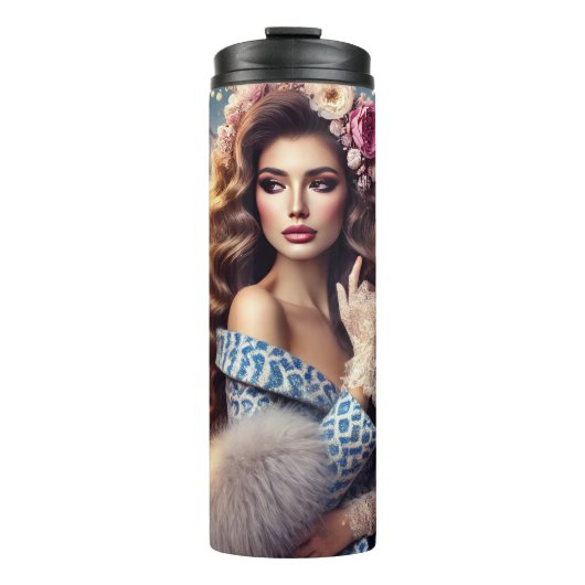 Elegante vrouw in Parijs avond Thermosbeker (Voorkant)