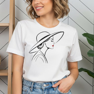 Elegante vrouw in Pet Minimalistische lijnkunst T-shirt