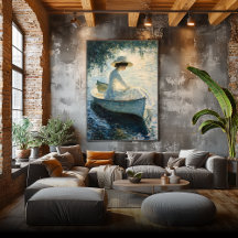 Elegante vrouw in roeiboot bij zonsondergang – Imp