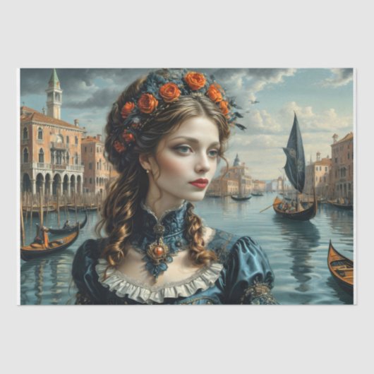 Elegante vrouw in Venetië -Decoupage- Tissuepapier (Voorkant)