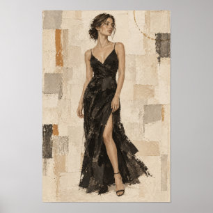 Elegante vrouw in zwarte avondjurk Abstracte wand Poster