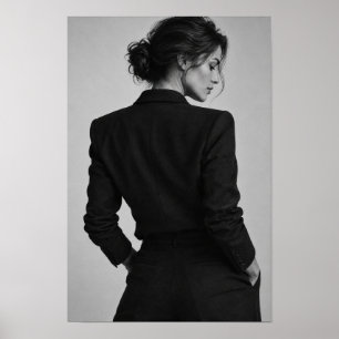 Elegante vrouw in zwarte jurk Monochrome portret M Poster