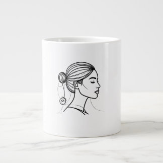 Elegante vrouw lijnkunst grote koffiekop