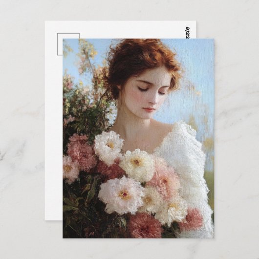 Elegante vrouw met bloemen schilderen briefkaart (Voorkant / Achterkant)
