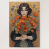 Elegante vrouw met boeket van papaverbloemen legpuzzel (Verticaal)